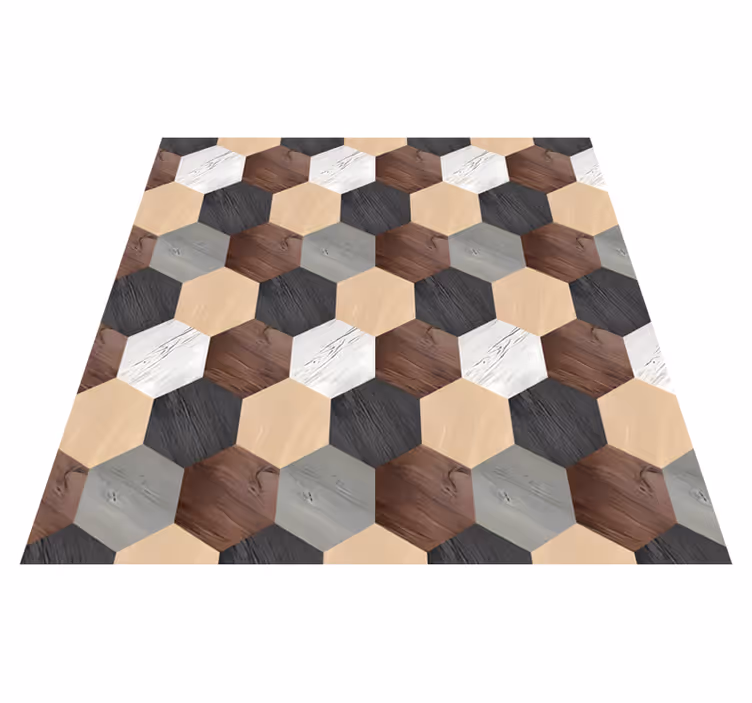 Tapis vinyle cuisine hexagones en bois mélangés - TenStickers