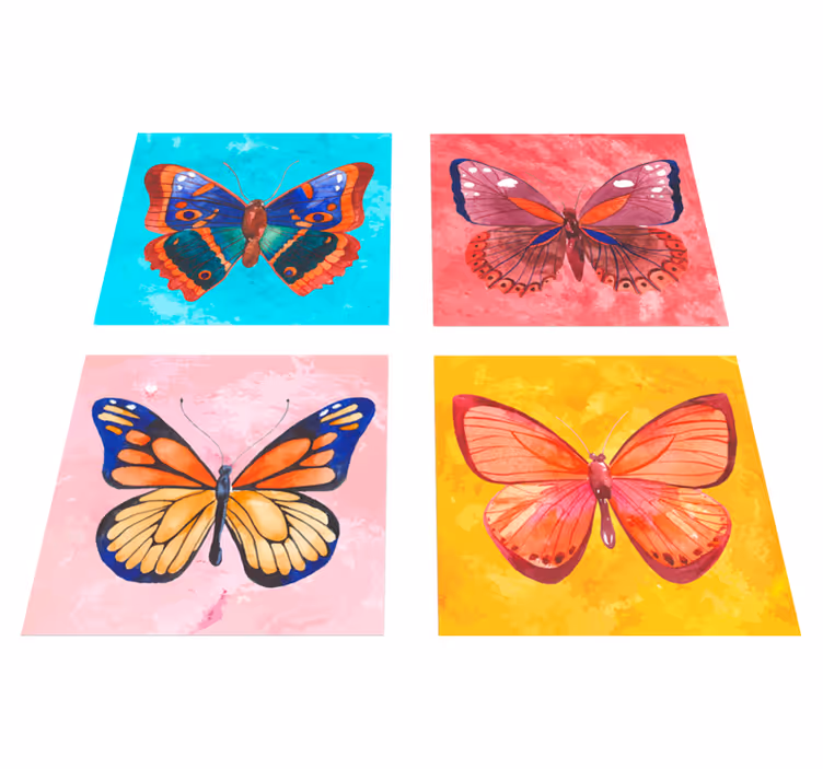Tapis vinyle animal carreaux de papillons multicolores - TenStickers