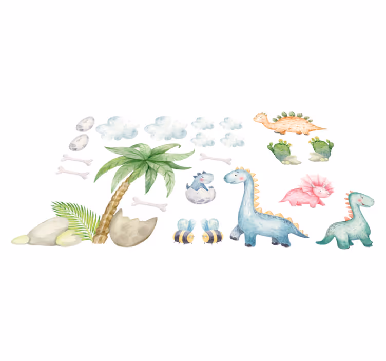 Tapis vinyle animal dinosaures aquarelle mignons - TenStickers