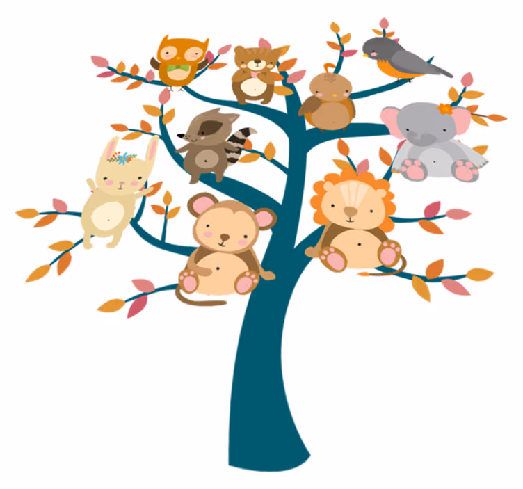 Tapis vinyle animal arbre avec bébés - TenStickers