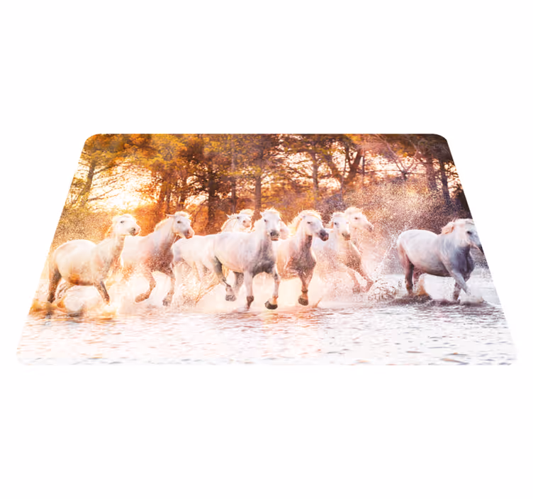 Tapis vinyle animal chevaux sauvages coucher de soleil - TenStickers