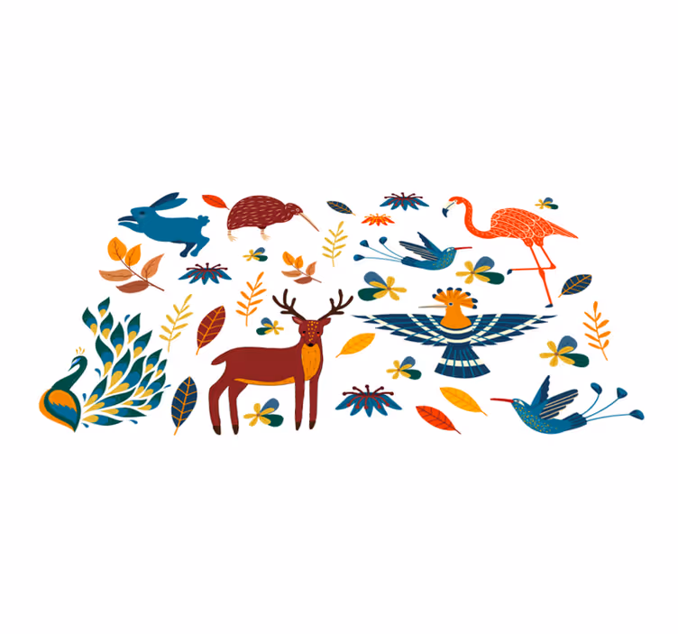 Tapis vinyle animal style tengango animaux plantes - TenStickers