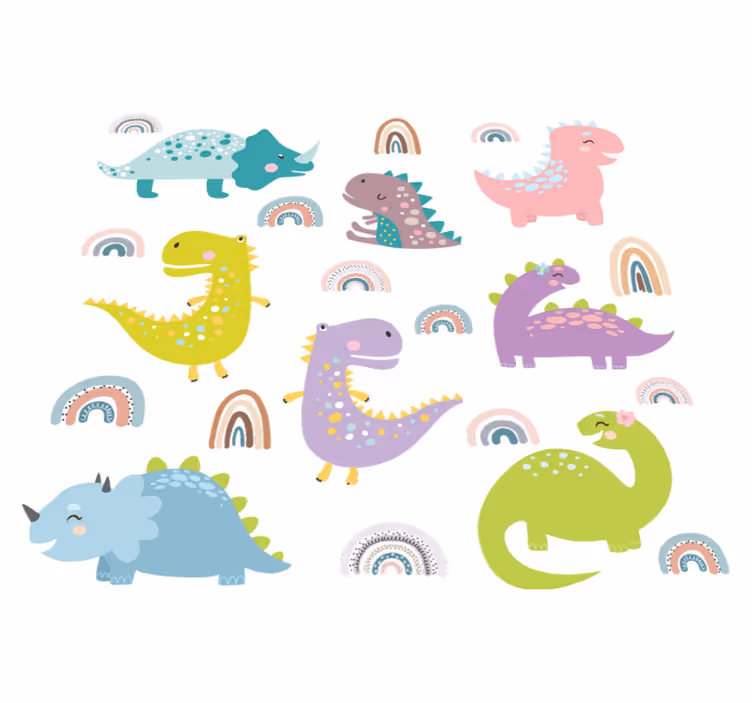 Tapis vinyle animal dinosaures nordiques arc-en-ciel - TenStickers
