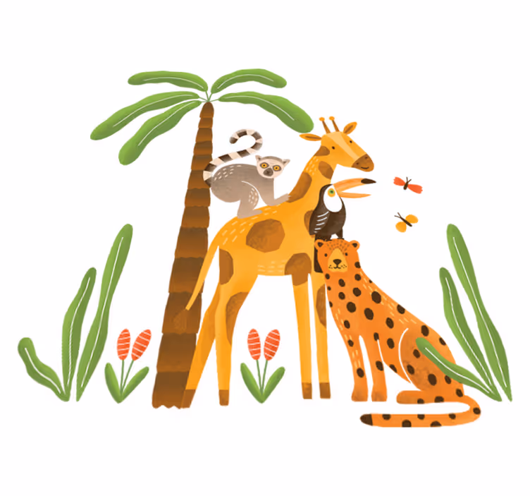 Tapis vinyle animal animaux de la jungle jouant - TenStickers