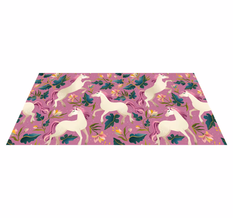 Tapis vinyle animal design cheval rose et floral - TenStickers