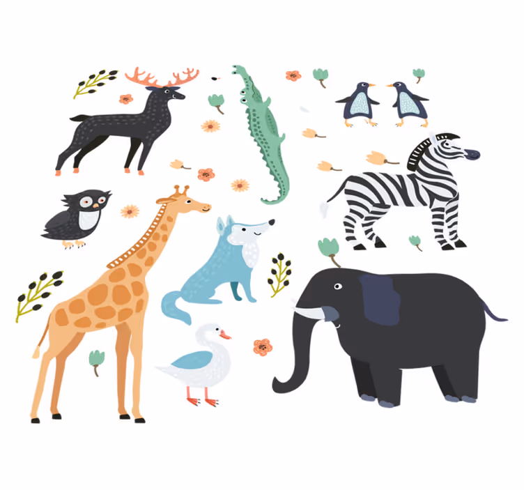 Tapis vinyle animal animaux heureux dans un parc - TenStickers
