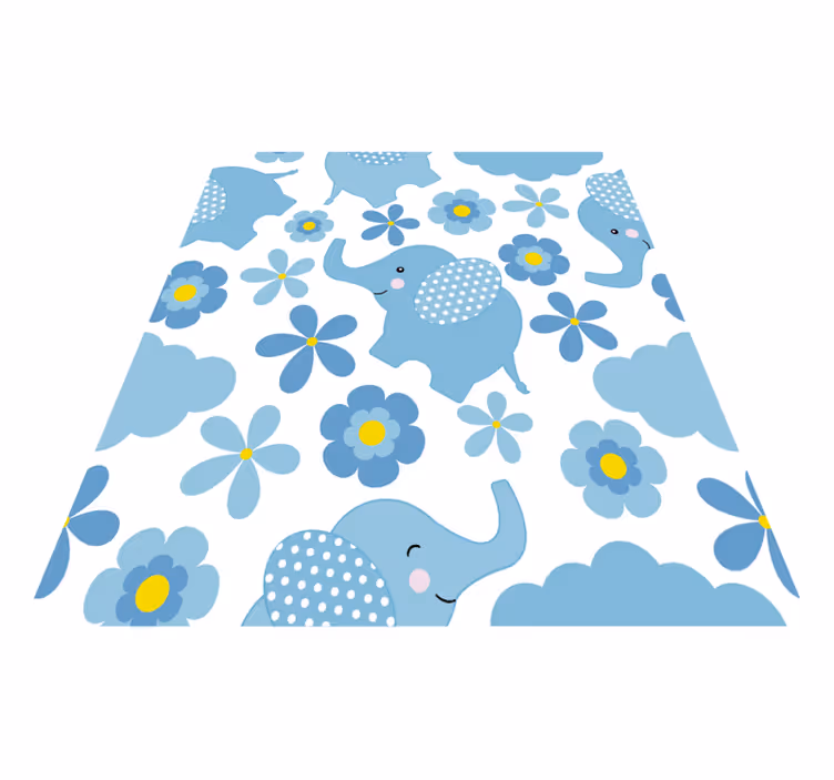 Tapis vinyle animal éléphants bleus bébés - TenStickers