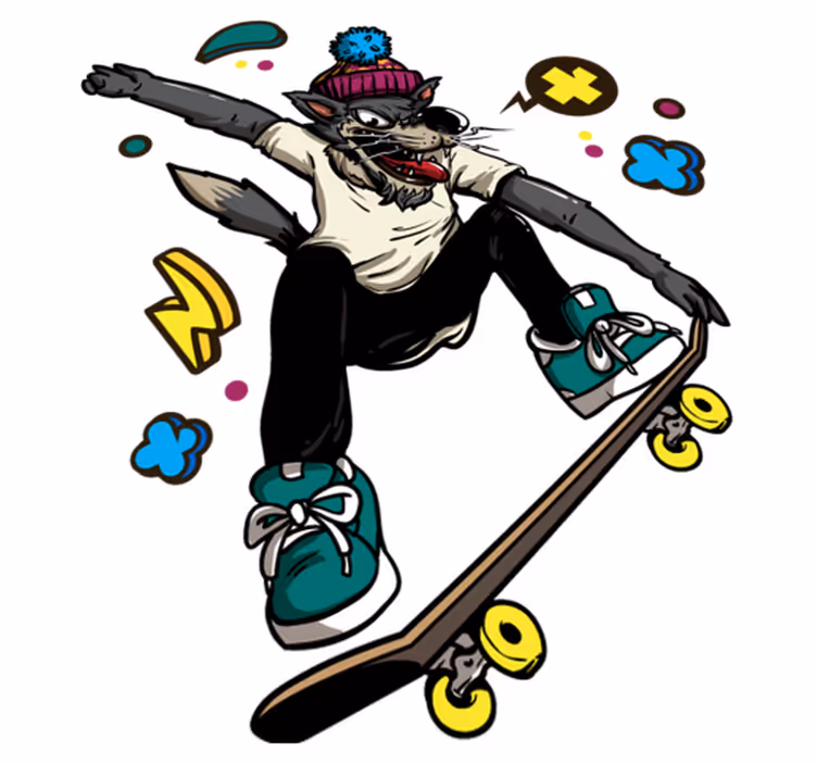 Tapis vinyle animal loup sur skate - TenStickers