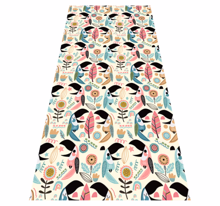 Tapis vinyle animal feuilles pastel nordiques bleues - TenStickers