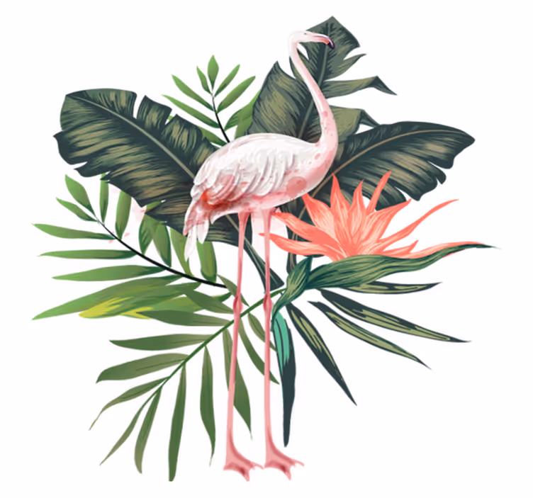 Tapis vinyle animal flamant rose et feuillage aquarelle - TenStickers