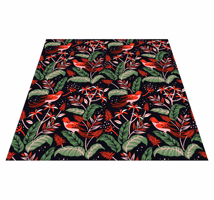 Tapis vinyle animal motif feuilles rouges et roses - TenStickers