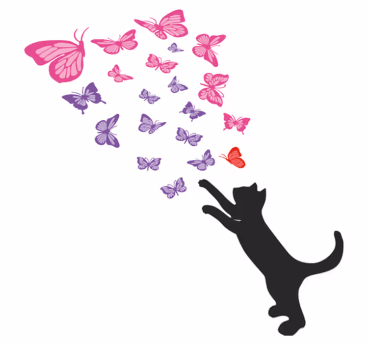 Tapis vinyle animal chat joueur et papillons - TenStickers
