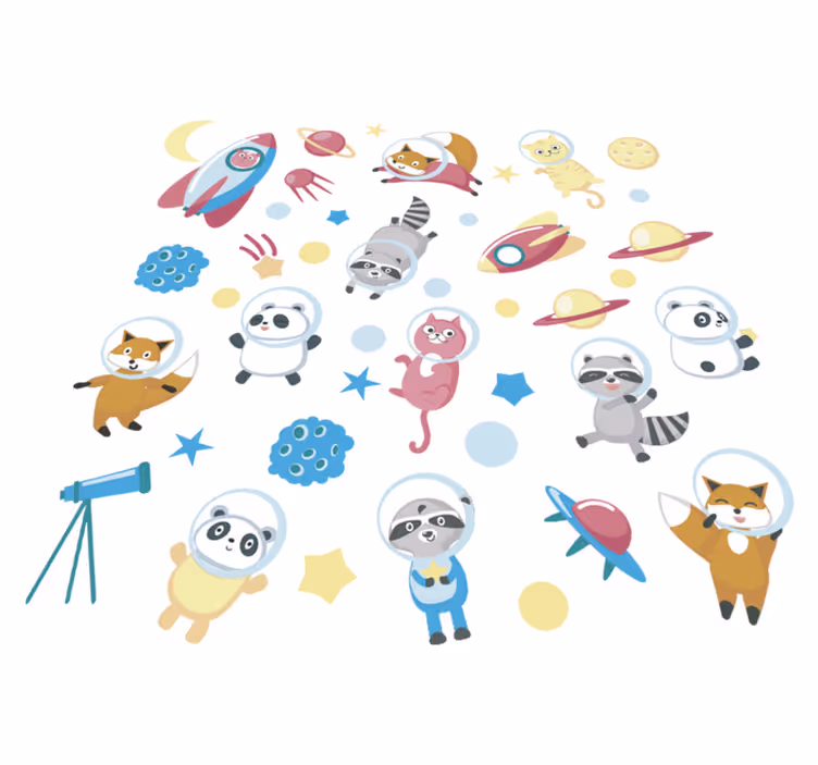 Tapis vinyle animal astronautes mignons - TenStickers