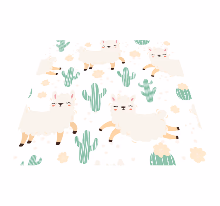 Tapis vinyle animal lamas mignons et cactus - TenStickers