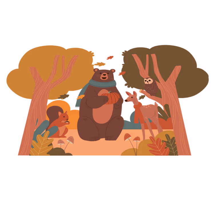 Tapis vinyle animal créatures des bois d'automne - TenStickers