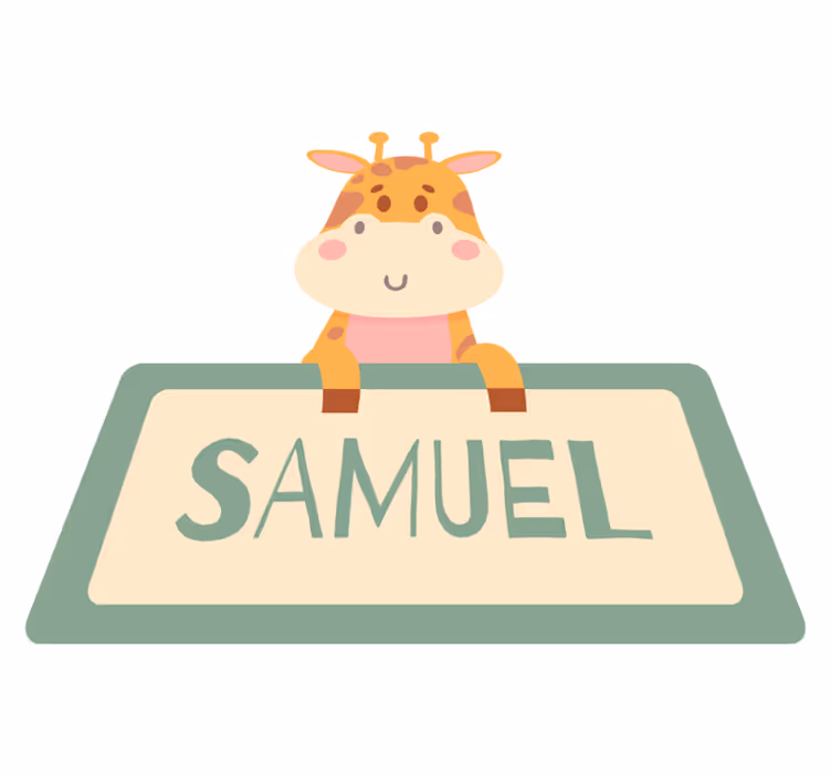 Tapis vinyle animal étiquette girafe avec prénom - TenStickers