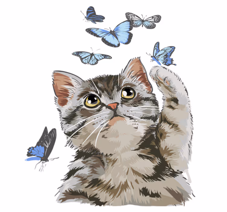 Tapis vinyle animal kitty avec des papillons bleus - TenStickers