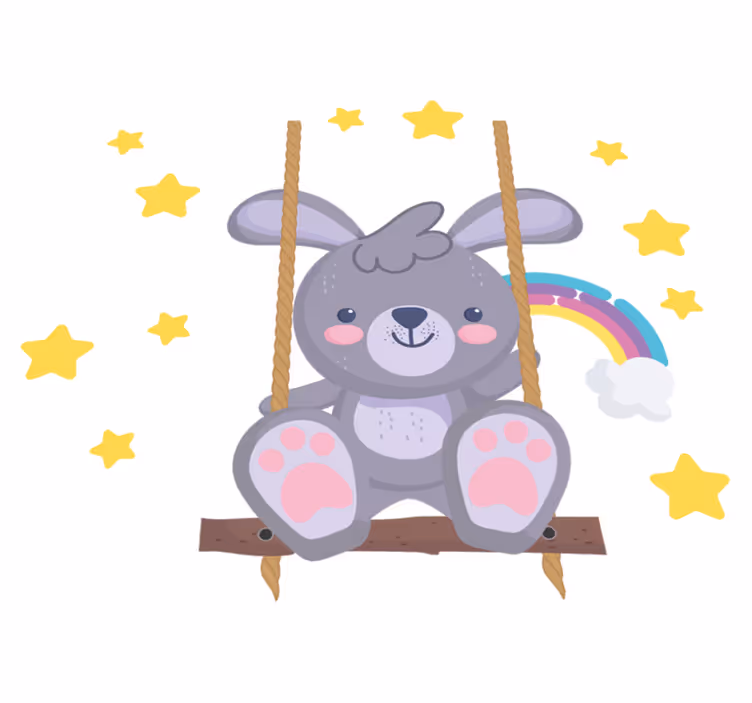 Tapis vinyle animal lapin sur balançoire étoilée - TenStickers