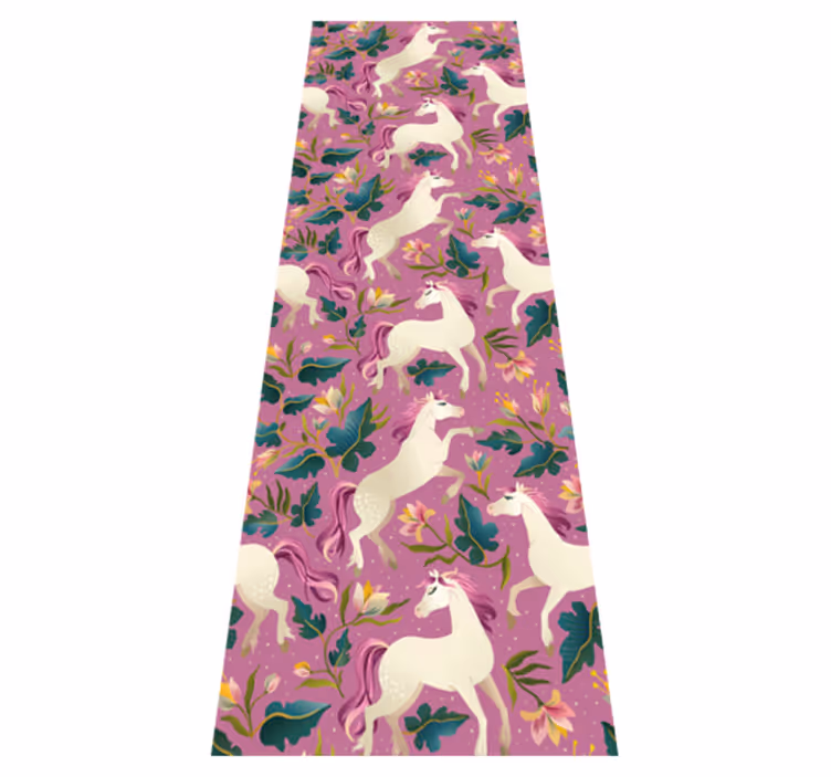 Tapis vinyle animal design cheval rose et floral - TenStickers