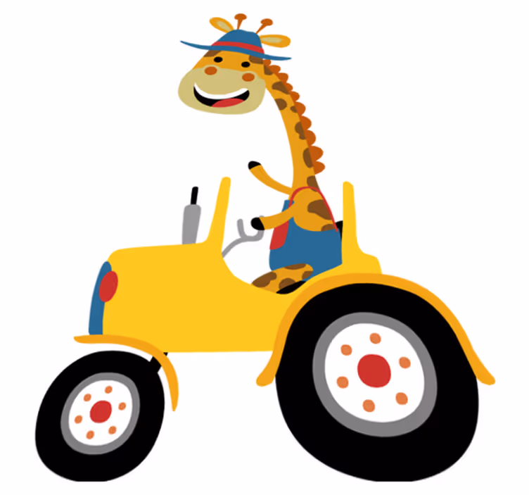 Tapis vinyle animal girafe joyeuse tracteur - TenStickers
