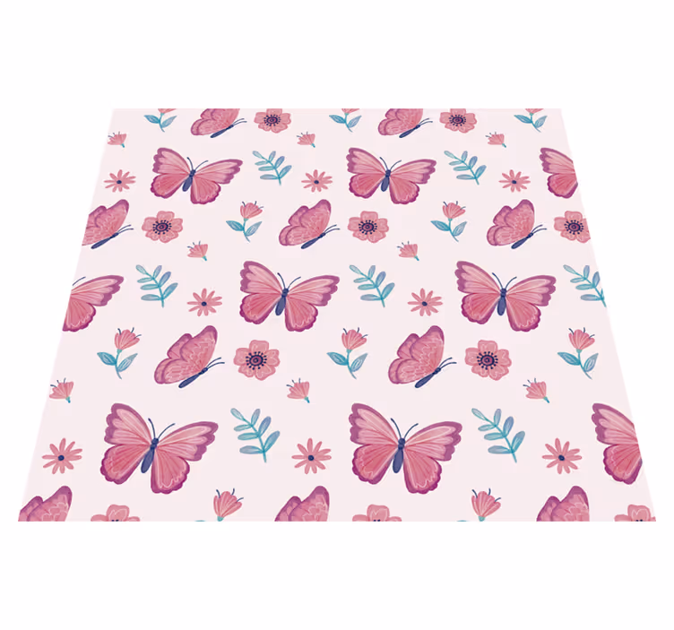 Tapis vinyle animal composition de fleurs et papillons - TenStickers