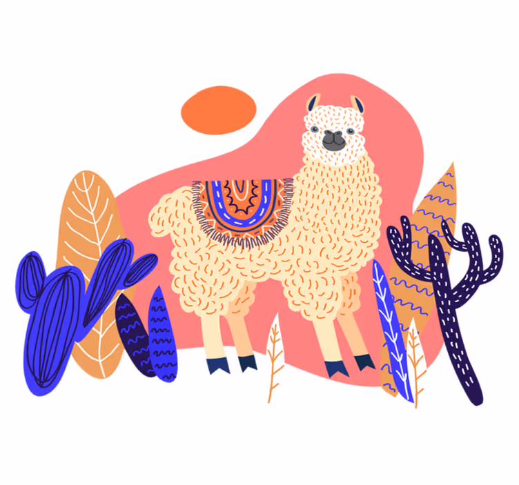 Tapis vinyle animal lama péruvien et cactus - TenStickers