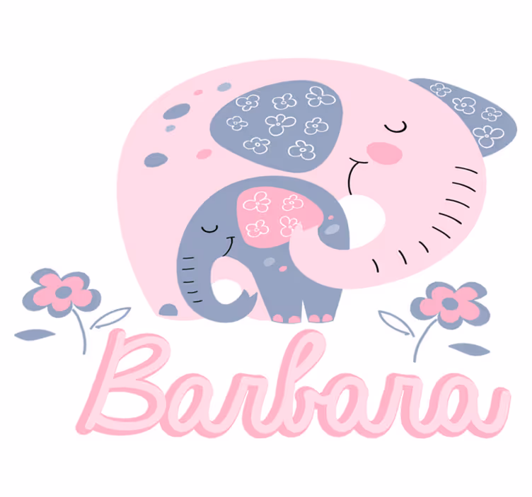 Tapis vinyle animal éléphants avec cœurs et nom - TenStickers