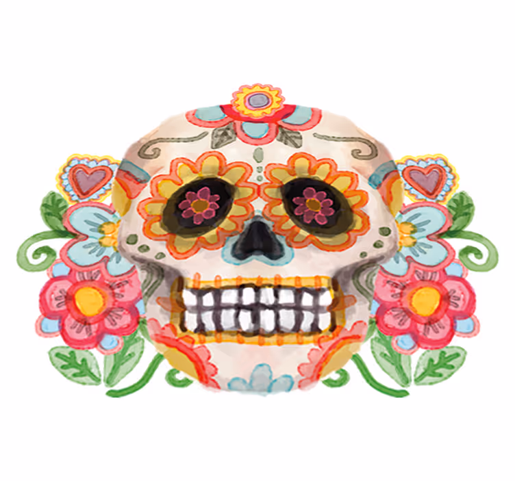 Tapis vinyle halloween tête de mort florale aquarella - TenStickers