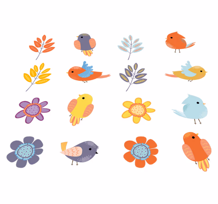 Tapis vinyle fleurs et plantes oiseaux printaniers - TenStickers