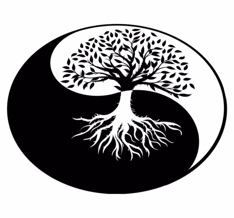 Tapis vinyle fleurs et plantes arbre de vie yin yang - TenStickers