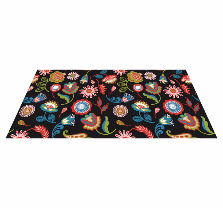 Tapis vinyle fleurs et plantes motif folklorique coloré - TenStickers