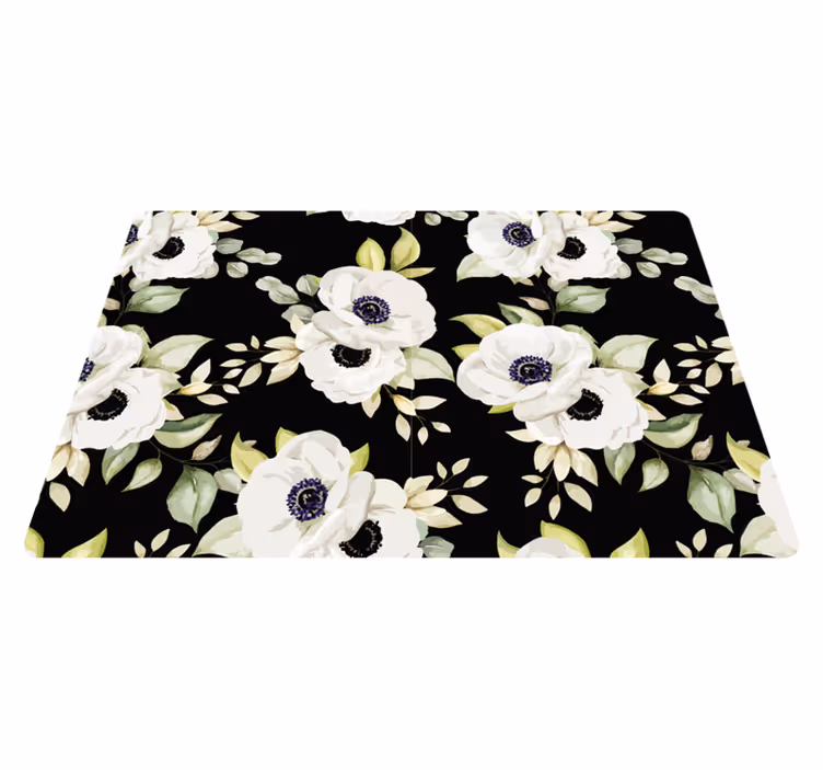 Tapis vinyle fleurs et plantes style noir élégant - TenStickers