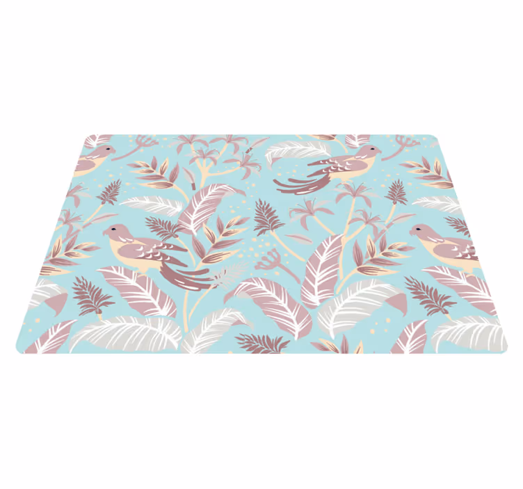 Tapis vinyle fleurs et plantes motif bleu et rose - TenStickers