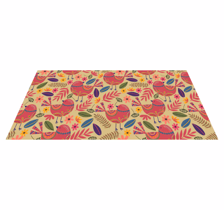 Tapis vinyle fleurs et plantes oiseaux colorés folk - TenStickers