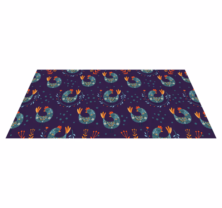 Tapis vinyle fleurs et plantes poules violettes et fleurs - TenStickers