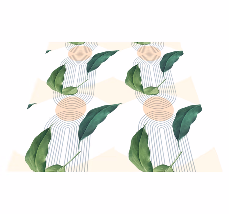 Tapis vinyle fleurs et plantes feuille verte fond rose - TenStickers