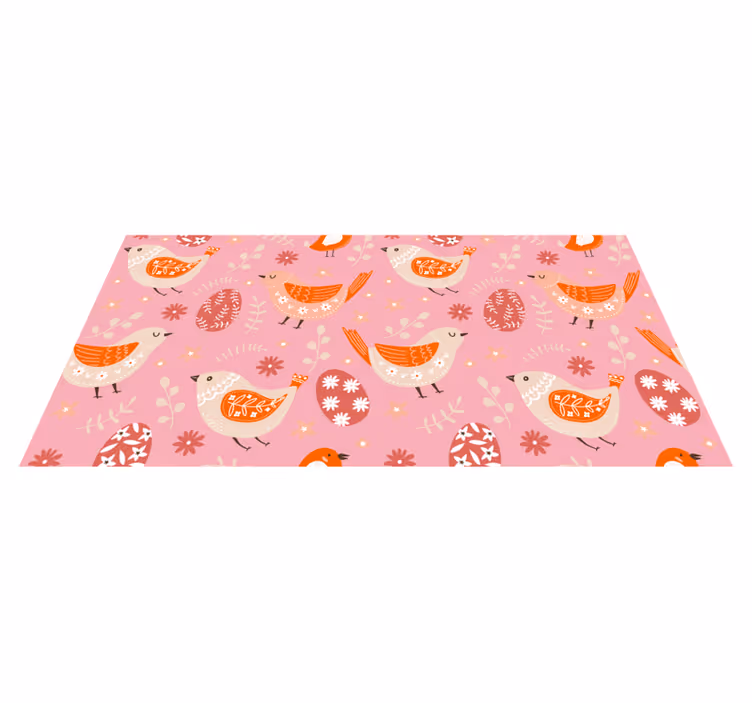 Tapis vinyle fleurs et plantes motif folklorique rose - TenStickers