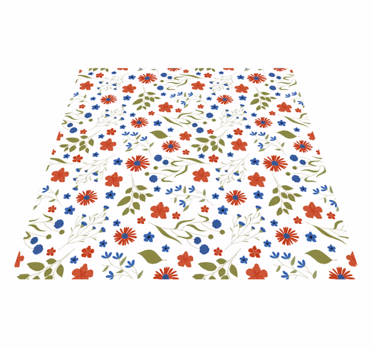 Tapis vinyle fleurs et plantes motifs jardin bleu et rouge - TenStickers