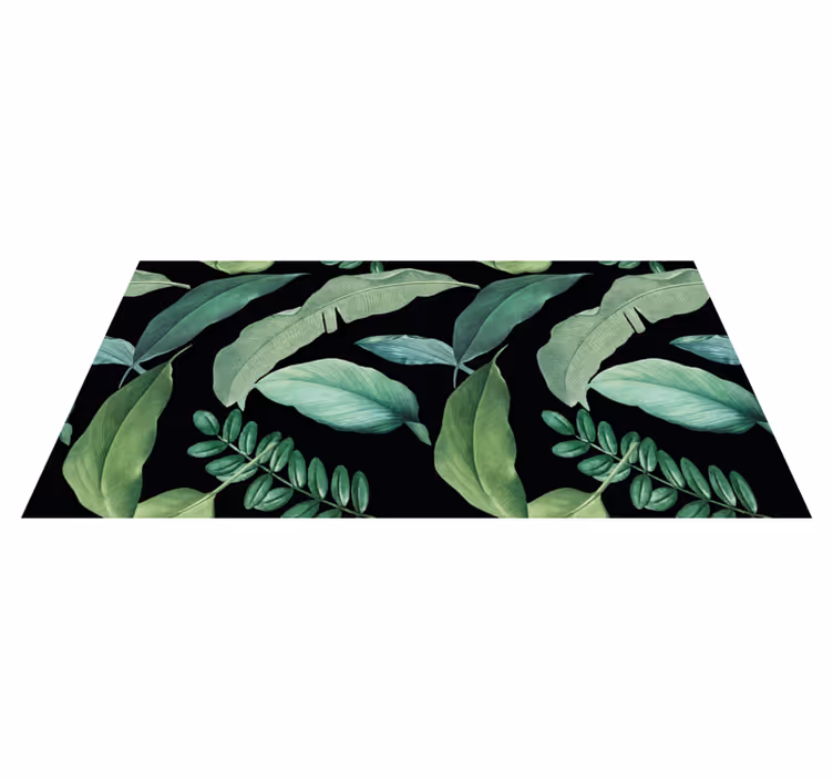 Tapis vinyle fleurs et plantes feuilles grises nuit - TenStickers