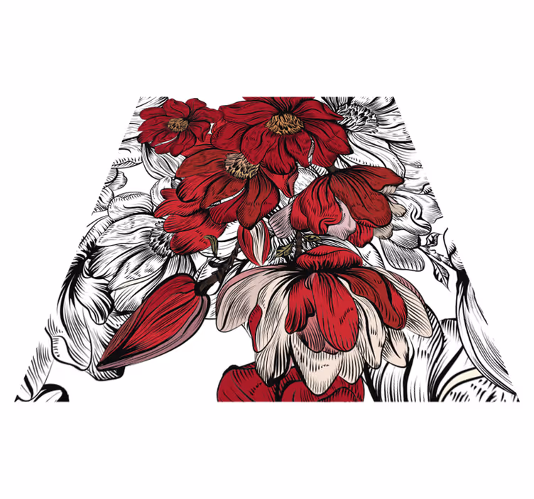 Tapis vinyle salle a manger fleurs rouges et blanches - TenStickers