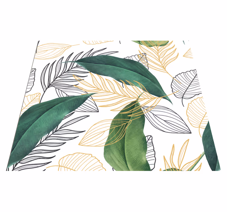 Tapis vinyle cuisine feuilles dorées et vertes art - TenStickers
