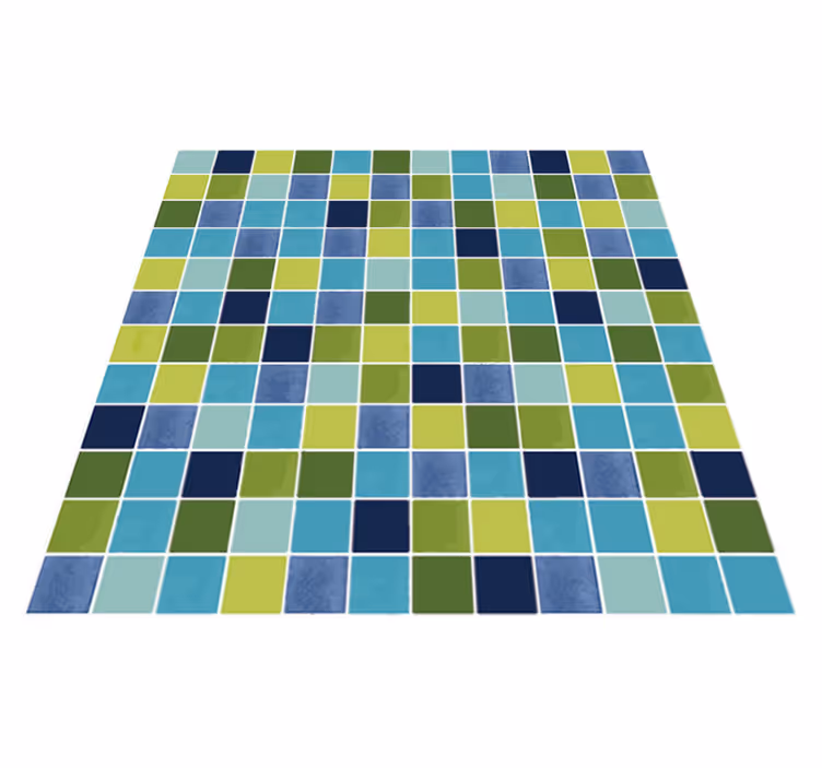 Tapis vinyle salle de bain carreaux bleus et verts - TenStickers