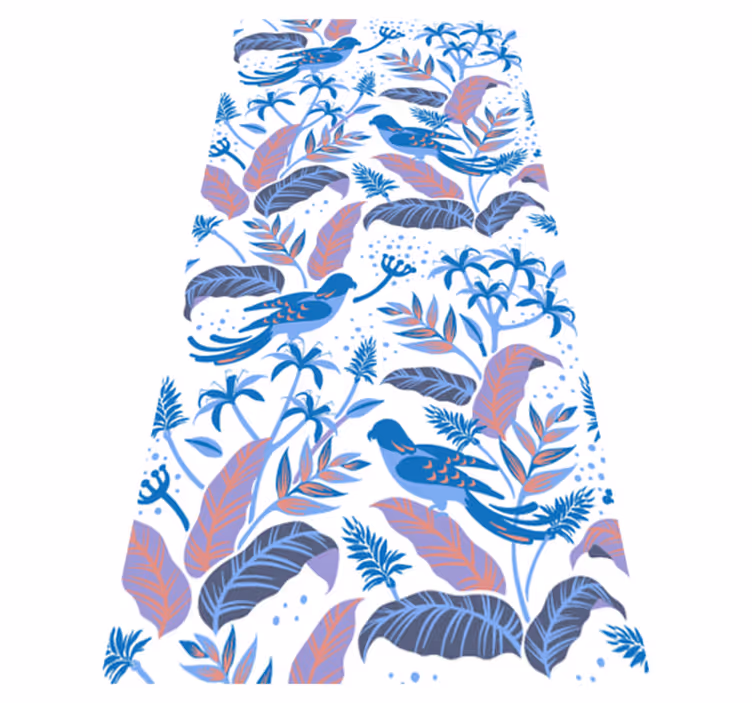 Tapis vinyle fleurs et plantes oiseaux roses et bleus - TenStickers