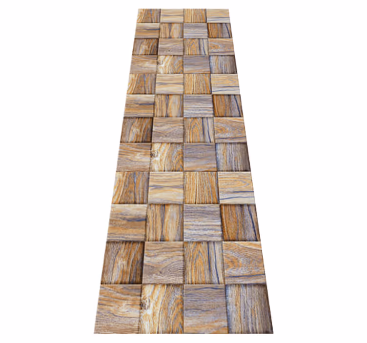 Tapis vinyle géométrique imitation mosaïque bois années 80 - TenStickers