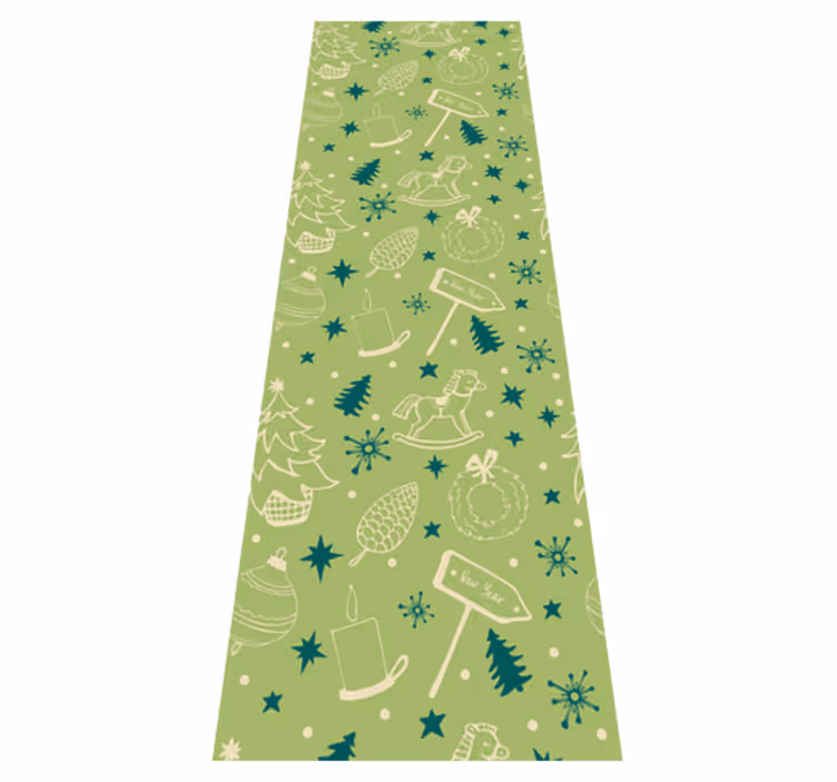 Tapis vinyle noël éléments de noël fond vert - TenStickers