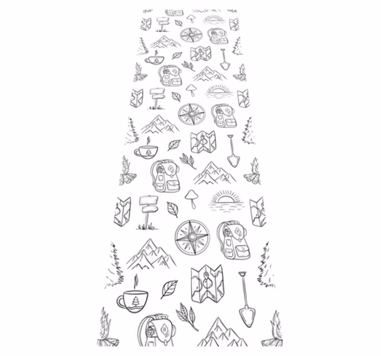 Tapis vinyle chambre boussole dessinée main montagne - TenStickers