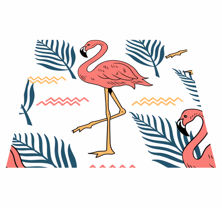 Tapis vinyle chambre feuilles tropicales et flamants - TenStickers