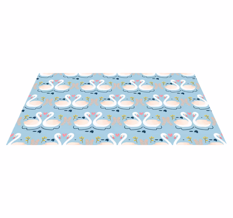 Tapis vinyle nature motifs de cygnes amoureux sur fond bleu - TenStickers