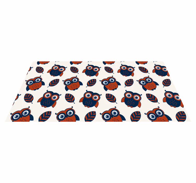 Tapis vinyle nature motif hiboux bleus et rouges - TenStickers