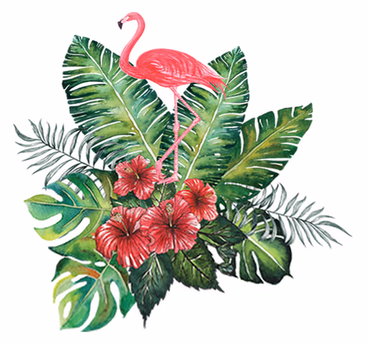 Tapis vinyle fleurs et plantes flamant rose tropical - TenStickers